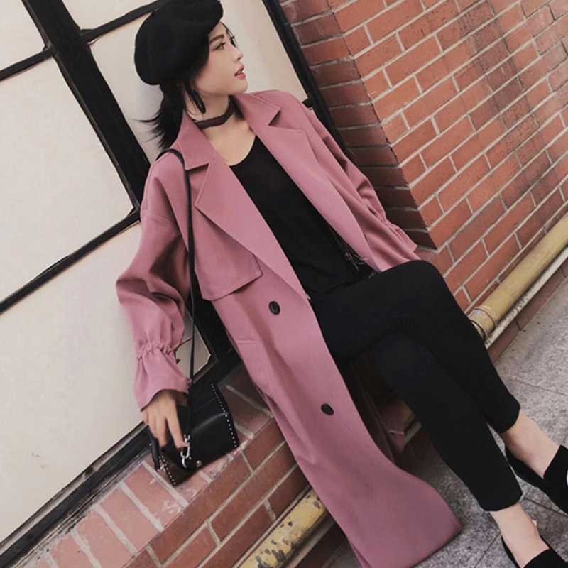 

2021 Spring Autumn Korea Style Vintage Loose Long Trench coat Women Double Breasted Windbreaker Casual Clothing Female