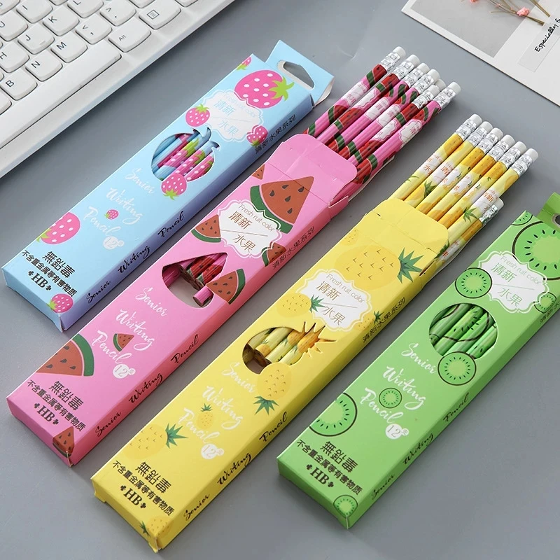 

12 Pcs/Lot Cute Fruit Watermelon Strawberry HB Pencil Wooden Standard Pencil Sketch Drawing Pencil Kid School Office Supply