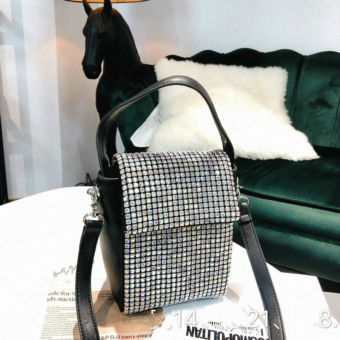 BXX Sac/ модные роскошные сумки женские дизайнерские стразы половина крышки маленький квадратный карман сумка через плечо ZC880 - Цвет: AB color diamond