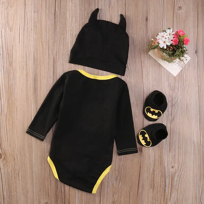 

2020 New Fashion Newborn Baby Boy Clothes Cotton Romper+Shoes+Hat 3Pcs Outfits Set Cartoon Clothing Set