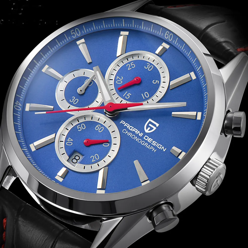 Часы Pagani design Мужские кварцевые с синим циферблатом светящиеся повседневные