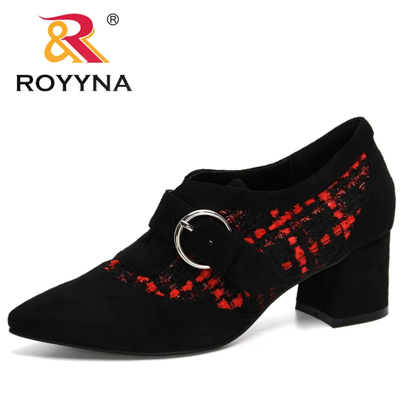 

Туфли-лодочки ROYYNA женские на массивном каблуке, заостренный носок, без застежки, свадебная обувь, 2020