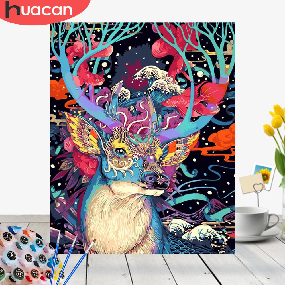 

HUACAN картины по номерам олень животные расписанные вручную наборы Рисование Холст Картина маслом Рождество украшение дома DIY подарок
