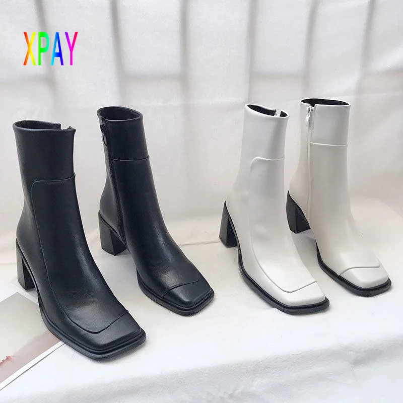 

Winter Boots Retro Black Short Boots Women Autumn Western Boots Women 2021 Fashion Ankle Boots Cowboy Boots White Botas De Mujer