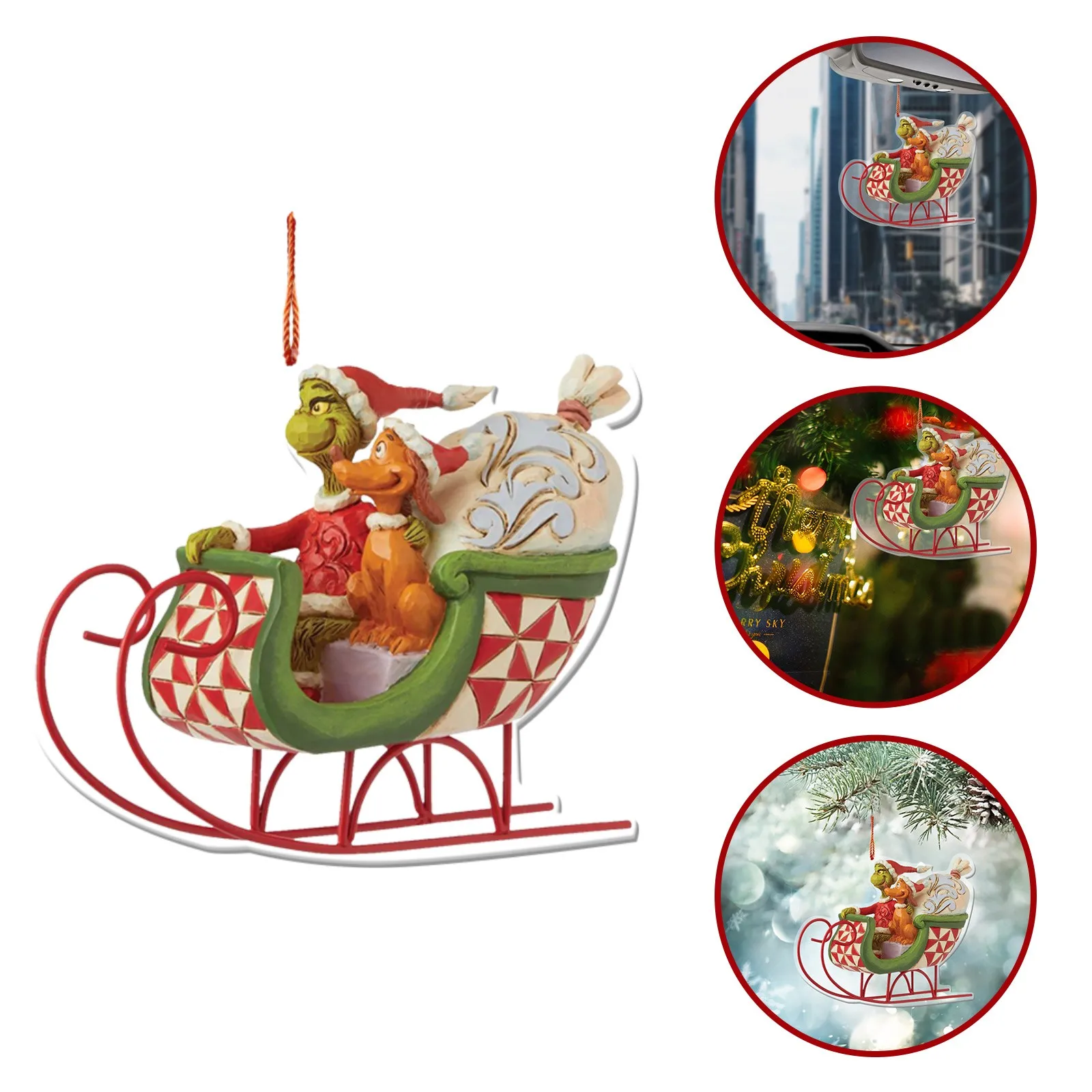 

Grinch In Sleigh Christmas Ornament Grinch Xmas Decorations Signs For Holiday Christmas Tree Garden Pathway Decorations Pendant