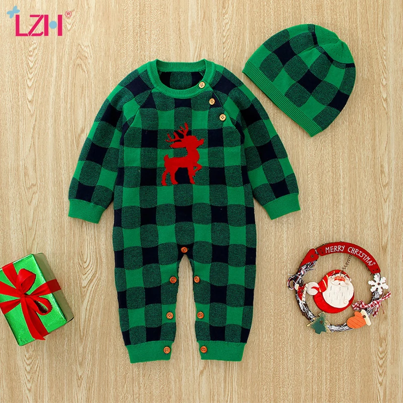 

Комбинезон LZH для новорожденных, Осень-зима 2021 г., с длинными рукавами, в клетку, Рождественская Одежда для маленьких мальчиков и девочек