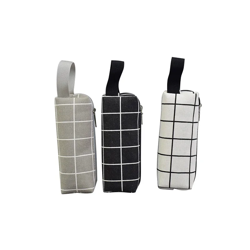 Белый Портативный клетчатый чехол для карандашей мужчин и женщин холщовый