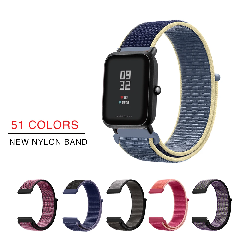 Нейлоновый спортивный ремешок для часов Huami Amazfit Bip на липучке для Amazfit GTR 47 мм 42 мм Amazfit GTS Ремешки для наручных часов 20 22 мм