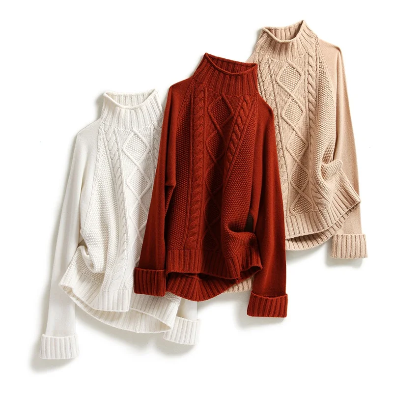 Retro autumn and winter half-high collar cashmere sweater women loose large size silhouette bottoming shirt lazy wind thickened | Женская