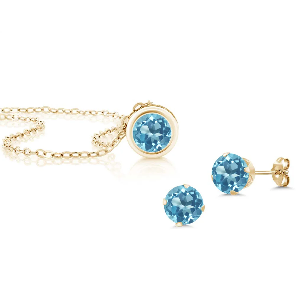 GemStoneKing 2 70 Ct Круглый натуральный голубой топаз набор украшений для женщин 14K