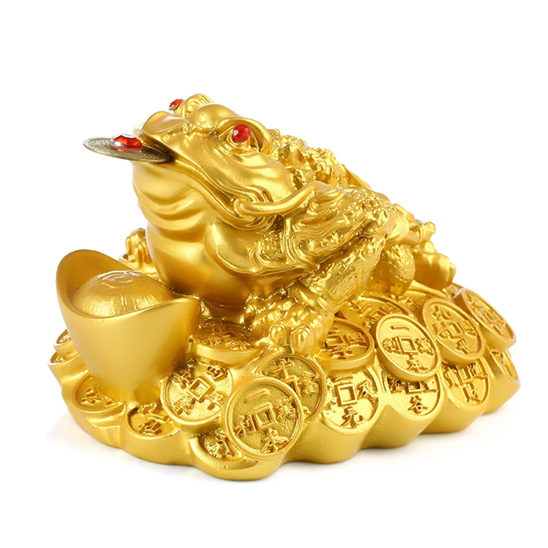 

Lucky Gifts Resin Feng Shui Toad Money LUCKY Fortune Wealth Chinese Golden Frog Toad Coin Home Office Table Top Ornaments