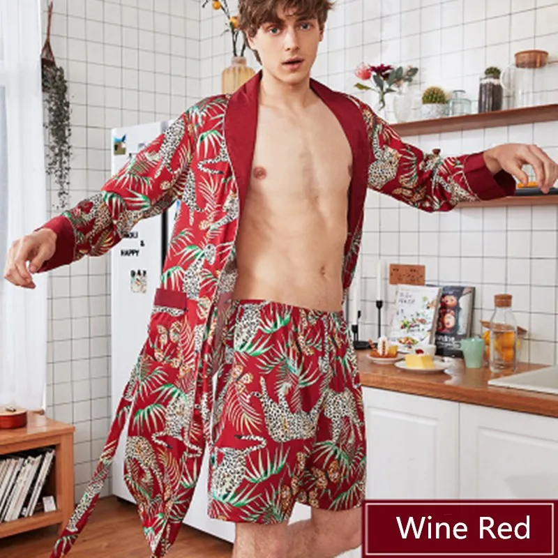 Мужская шелковая атласная пижама летняя Домашняя одежда зеленый бордовый цвет |