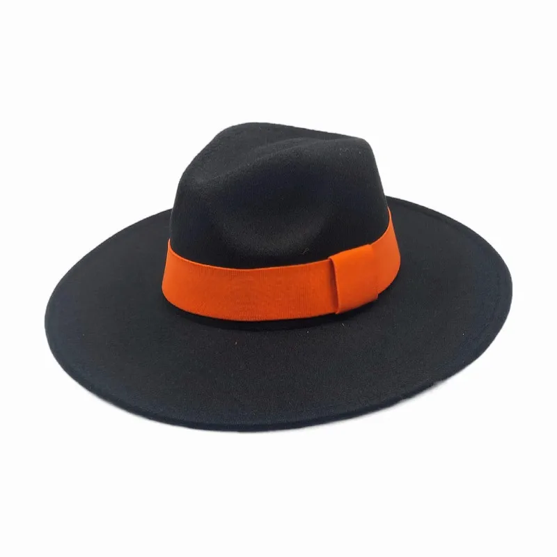 

Шляпа-федора для мужчин и женщин, простая зимняя Панама с широкими полями, в ковбойском стиле, с оранжевым ремнем, модная шапка-трилби, для геймпада