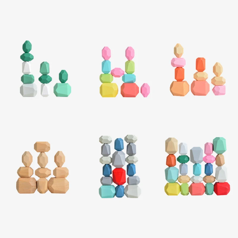 Children's Wooden Colored Stone Jenga Building Block Educational Toy Creative Nordic Style Stacking Game Rainbow Gift | Игрушки и