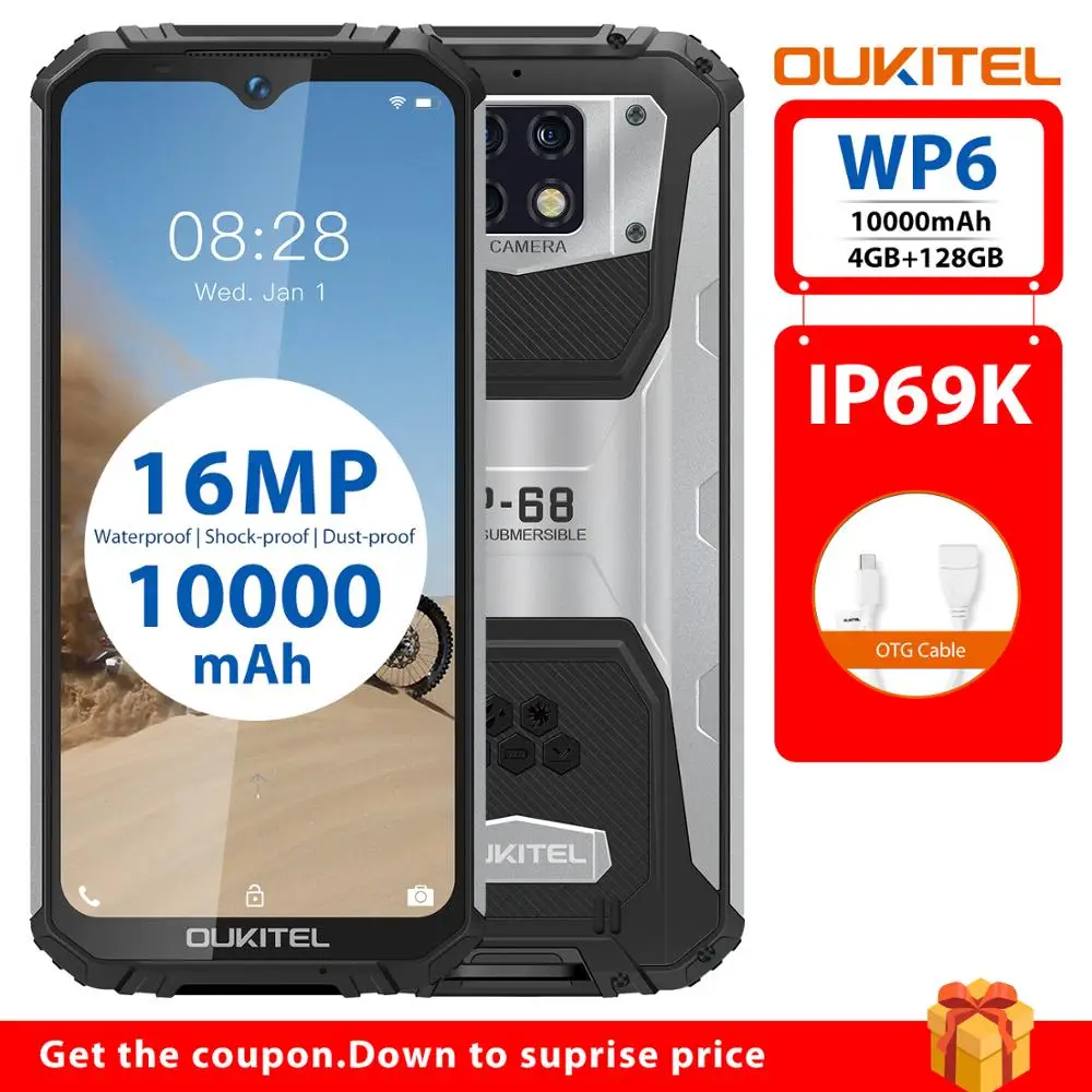 OUKITEL WP6 смартфон 4 Гб 128 ГБ Восьмиядерный 10000 мАч аккумулятор прочный IP68
