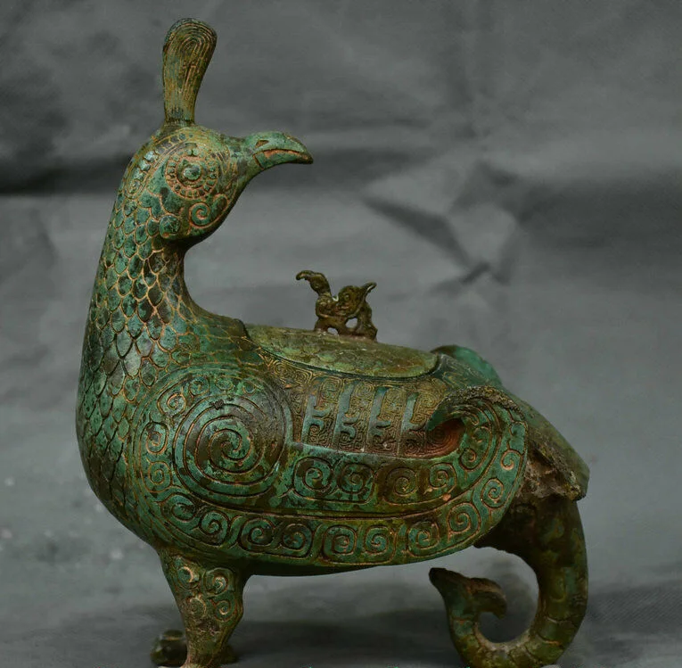 Старая китайская Бронзовая посуда Чан Чжоу Династия Феникс птица Зун питьевой