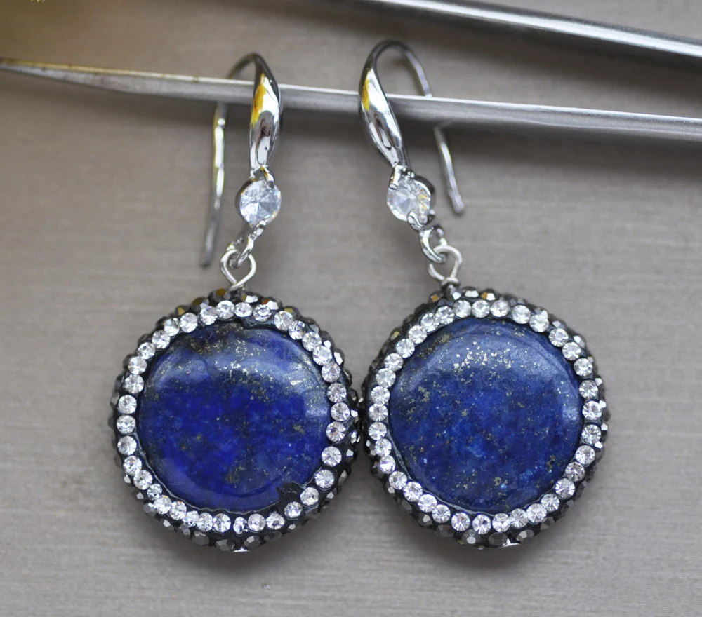 

Z10796 21mm Blue Coin Lapis-lazuli CZ Dangle Earring