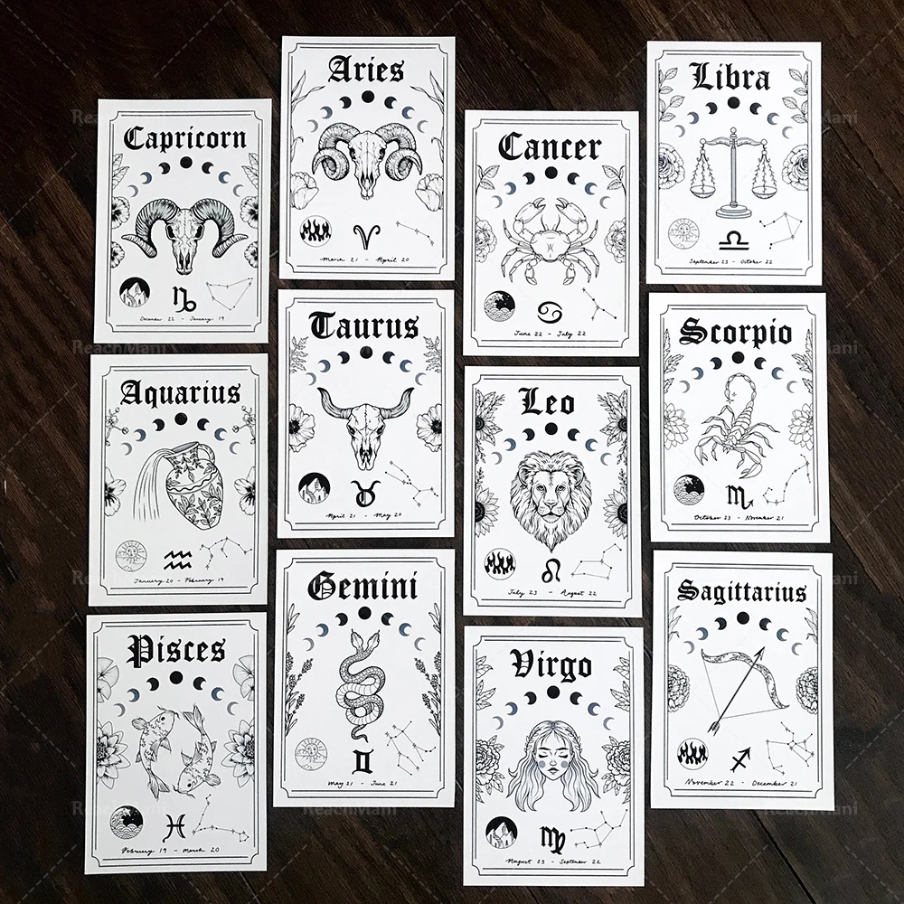 Печать искусства Зодиак Креветки Краб Овца Лев | Подарок Уникальный воздушный знак зодиака Богемный стиль настенный декор постер холста.