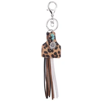 metal sunflower charm genuine leather cow leopard cow tag velvet tassel keychain natural stone key chain wholesale