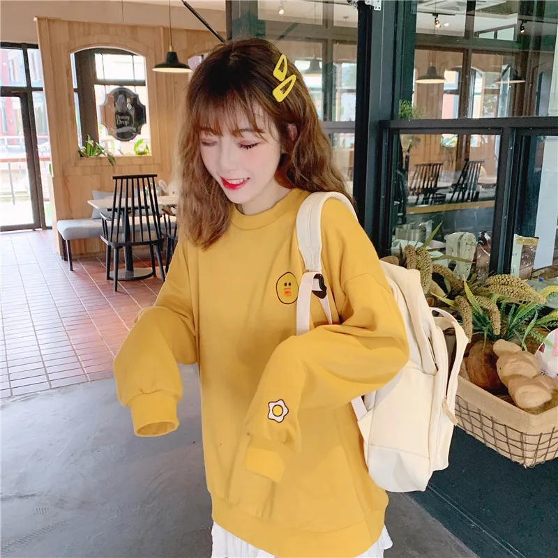 Женские толстовки Harajuku мультипликационный кролик в стиле кавай коричневый медведь вышивка Kpop негабаритный свитер Корейская уличная одежда