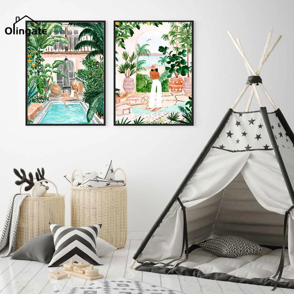

Minimalist Tropical Boho Morocco Travel Canvas Poster Nordic Botanical Canvas Painting One Piece Wall Picture Home Bedroom Decor