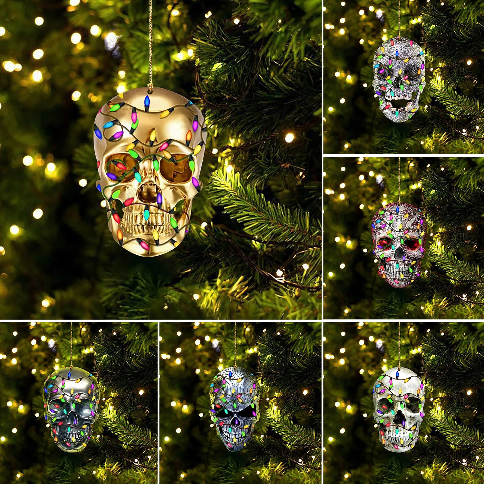 

DIY Ужасный Череп для рождественской елки, украшение для автомобиля, искусственная коллекция