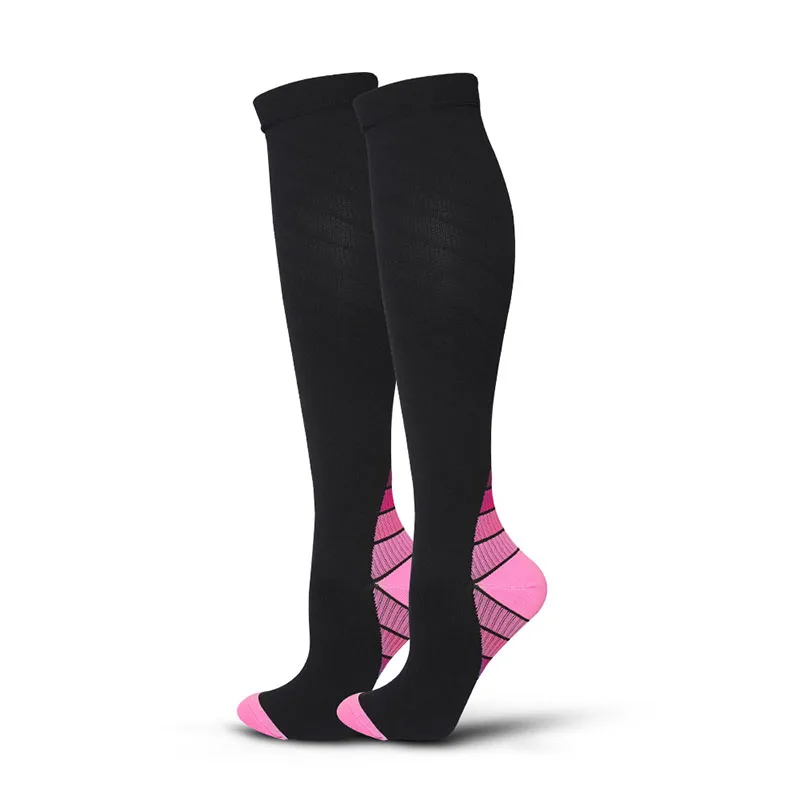 Black-pink Мужские профессиональные Компрессионные носки, дышащие, для путешествий, подходят для спорта, счастливые носки, средние чулки skarpetki - Цвет: Black-pink