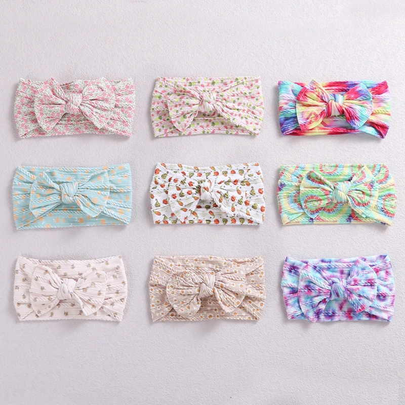 Diademas de punto de Cable para beb&eacute; con lazo para ni&ntilde;a, diademas estampadas, accesorios para el cabello de princesa para ni&ntilde;o, diadema para beb&eacute;, Turbante suave-3