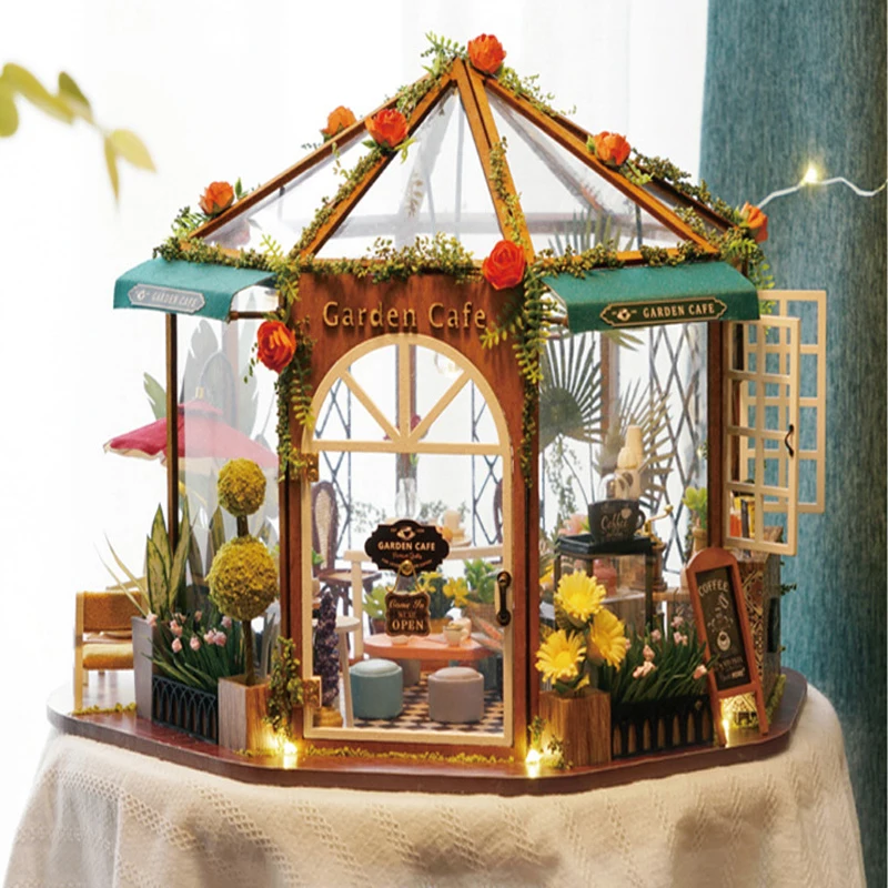 

3D Villa Coffee House DIY Dollhouse Furniture Wooden House Mini Dollhouse Handmade Toys Children New Year Christmas Presents