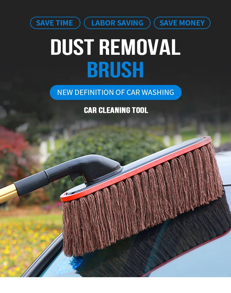 Car Wash Brush Dust Removal Brush Fibre Broom Rotating Mop Telescoping Long Handle Car Cleaning Tools Car Accessories Xammep