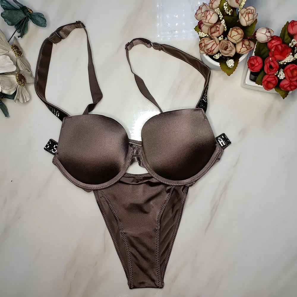 

Women's Bra Suit Rhinestone Bikini Gathered Sexy Thong Bra Smooth Breathable Underwear Set Adjustable Women's Diamond Underwear