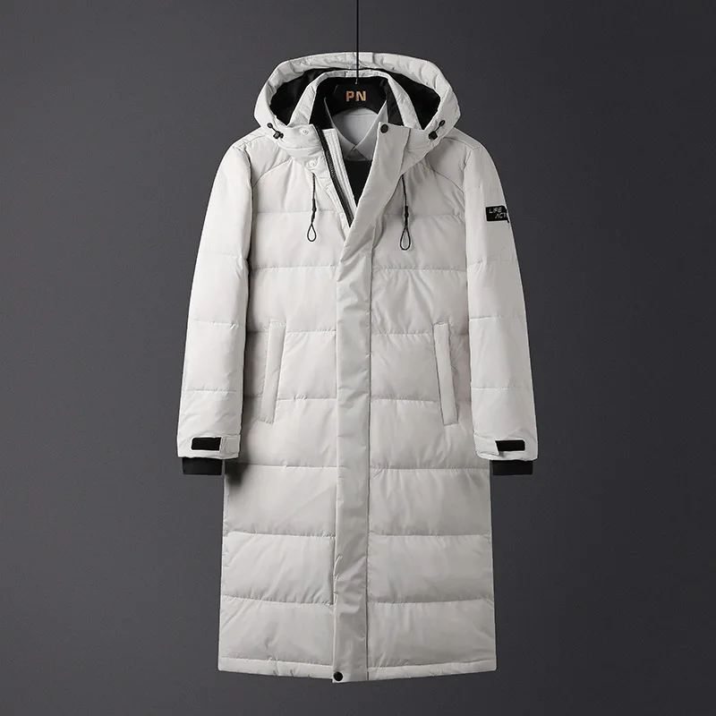 Мужская зимняя куртка 2019 Длинные пуховики парка на белом утином пуху теплая