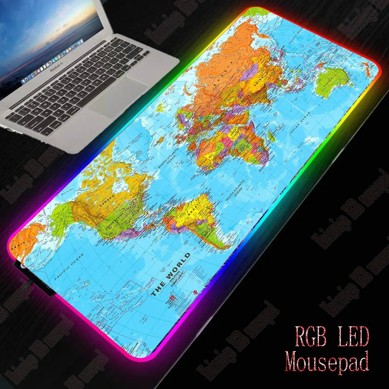 

XGZ World Map RGB Gaming Computer Mousepad Large Mouse Pad Xxl Big Gamer Desk Mouse Mat Led Mause Pad Backlit Keyboard Mice Mat