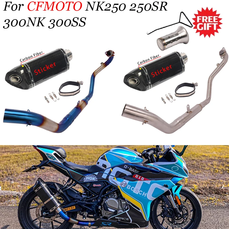 

Motorcycle Exhaust Full System Escape Front Link Pipe Carbon Fiber Muffler Slip on For CFMoto NK250 250SR 300NK NK300 300SS