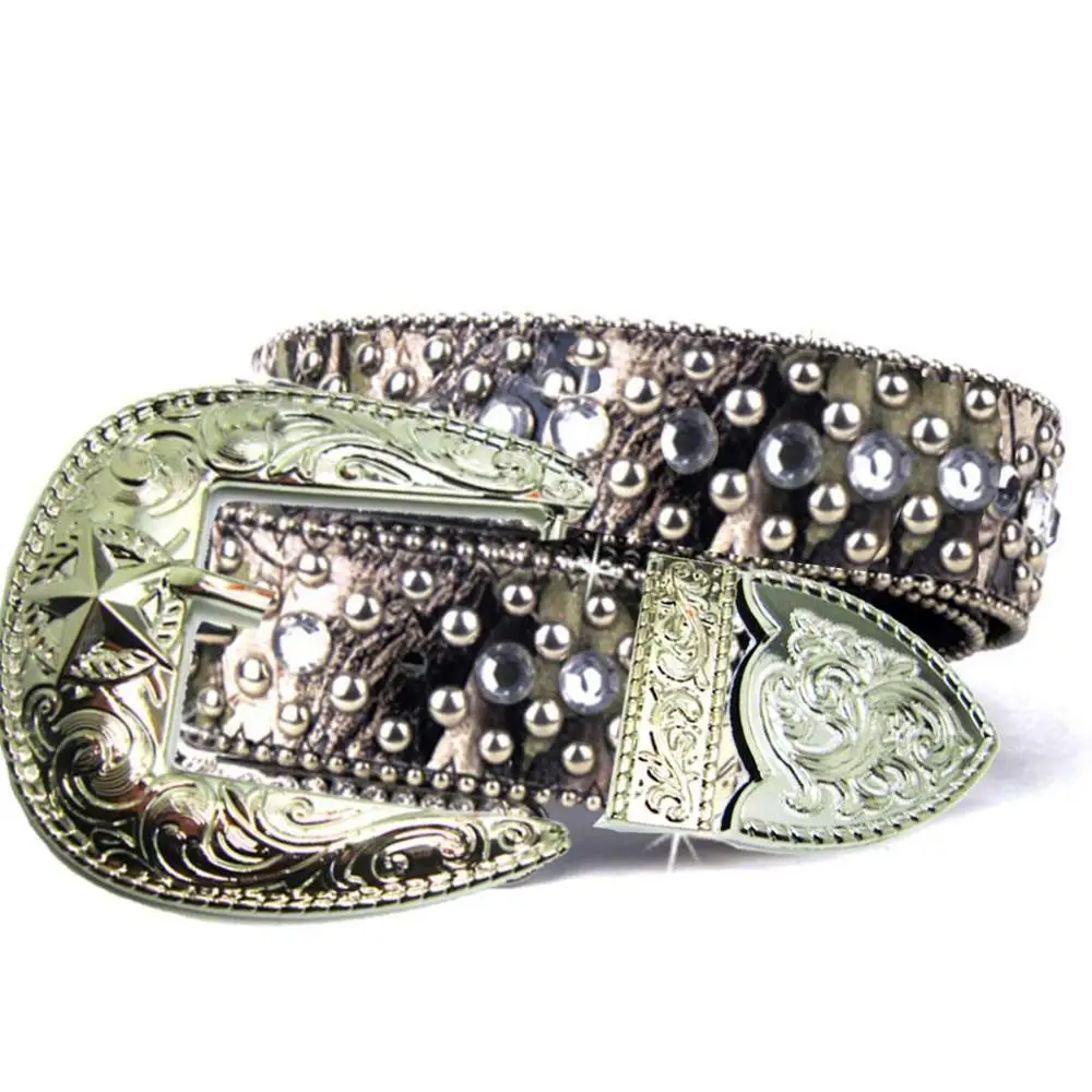 star buckle belt Зеленый камуфляж Западный ПУ ткань камуфляж Прозрачный Кристалл лошадь Ридинга поддержка бык гонщик Ретро ковбойский горный хрусталь ремень - Цвет: star buckle belt