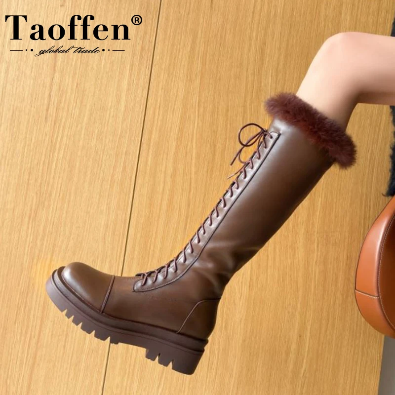 Женские сапоги до колена на платформе молнии с мехом Размеры 33-43 | Обувь