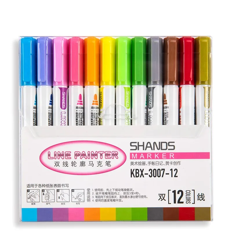 

Creative three-dimensional two-color pen set two-line outline pen flashing note number pen color painting hand account pen