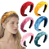 fashion new arrivals braided headband velvet fabric wide weaving twist hairbands plain color hair bands for women