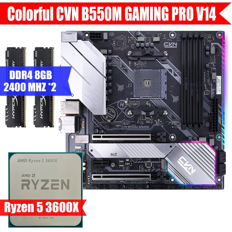 

Colorful CVN B550M GAMING PRO V14 &AMD CPU Ryzen 5 3600x & Kingston DDR4 8GB*2 Combination Kit M.2 USB3.0 Socket AM4 M-ATX/5800X