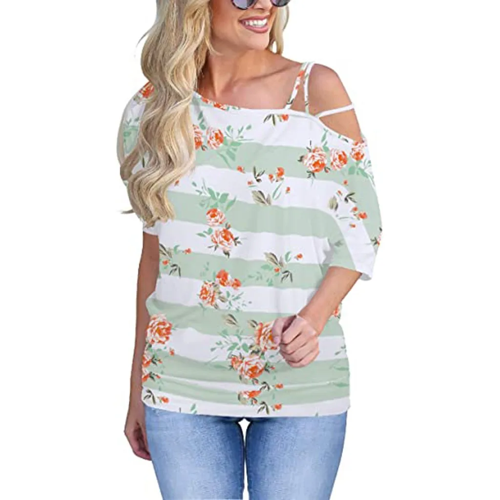 

Sexy Off Shoulder O-Neck Tie-Dye Casual T Shirt Top Women Summer Lightweight Loose Feamle Lady Clothing 2020 camisetas mujer