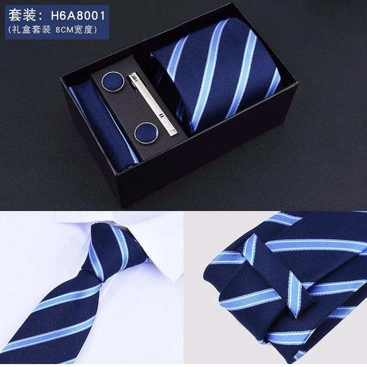New Hot Sale Men Ties 5pcs Set Gift Box Formal Dress 145*8cm Jacquard Woven Striped Necktie Gifts for Men Wedding Party Necktie