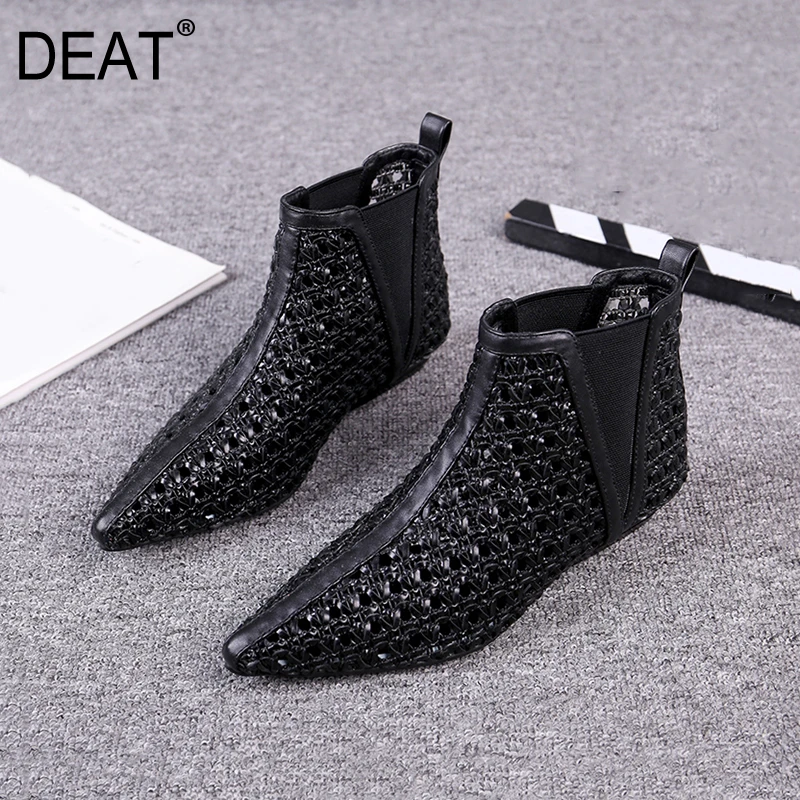 Женские сетчатые ботинки [DEAT] черные дышащие с острым носком вырезами 10H564 новинка