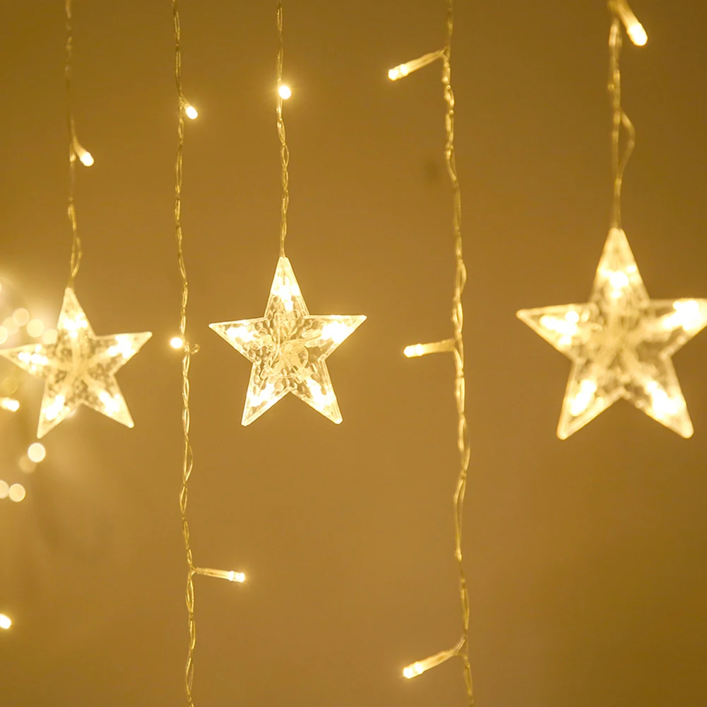 

5M LED Christmas Star Curtain Lights Outdoor/Indoor Garland String Warm White Fairy Lamp For Party Wedding Holiday Decoration