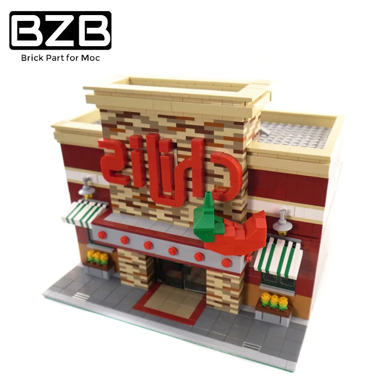 

BZB MOC Compatible With 0203 Classic Downtown Building Spicy Pepper Restaurant Building Blocks Model Children's DIY Toys Gifts