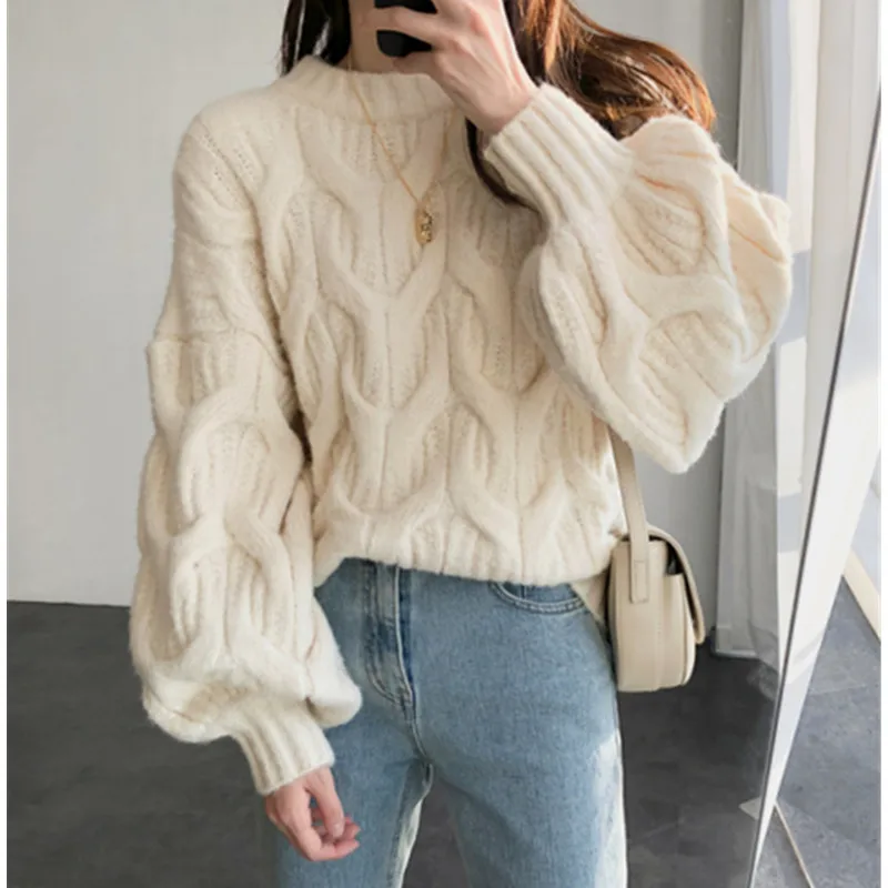

Элегантный вязаный свитер, женские повседневные однотонные модные пуловеры с круглым вырезом и длинным рукавом и свитеры оверсайз