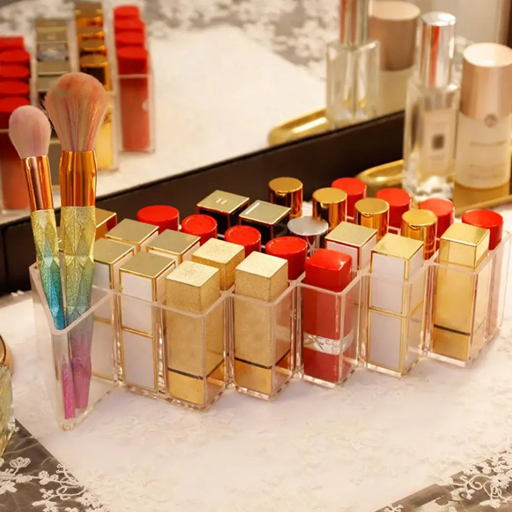 Desktop Lipstick Storage Box Acrylic Dressing Table Brush Transparent Finishing Rack | Красота и здоровье