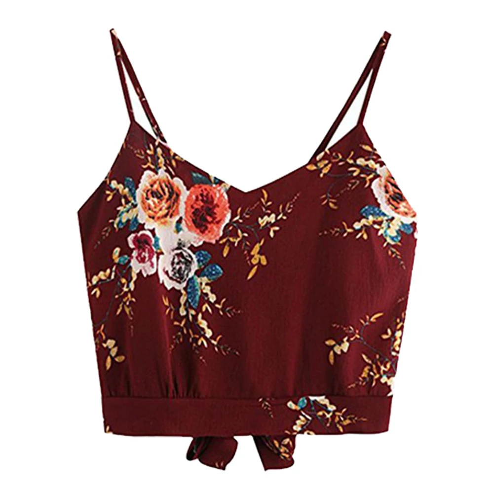 Сексуальный женский жилет с цветочным принтом и v-образным вырезом без рукавов на