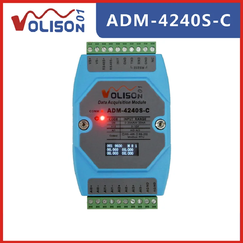 ADM-4240S-C 4-канальный аналоговый модуль сбора количества 4-20 мА 0-10 В от 0-20 до 485 ток и
