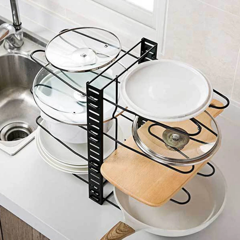 

Pot and Pan Organizer Rack for Cabinet, Adjustable 8 Tiers Pans Pots Lid Organizer Rack Holder, Kitchen Cabinet Cookware