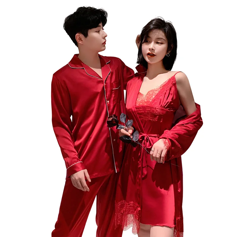 

Wo Couple Pajamas Two-piece Summer New Sleepwear Set Sexy Sling Nightgown Long Sleeve Trousers Seductive Home Service Lingerie